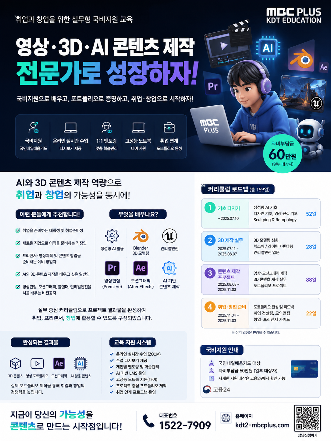 AI 영상제작, 영상편집국비지원 교육 포스터